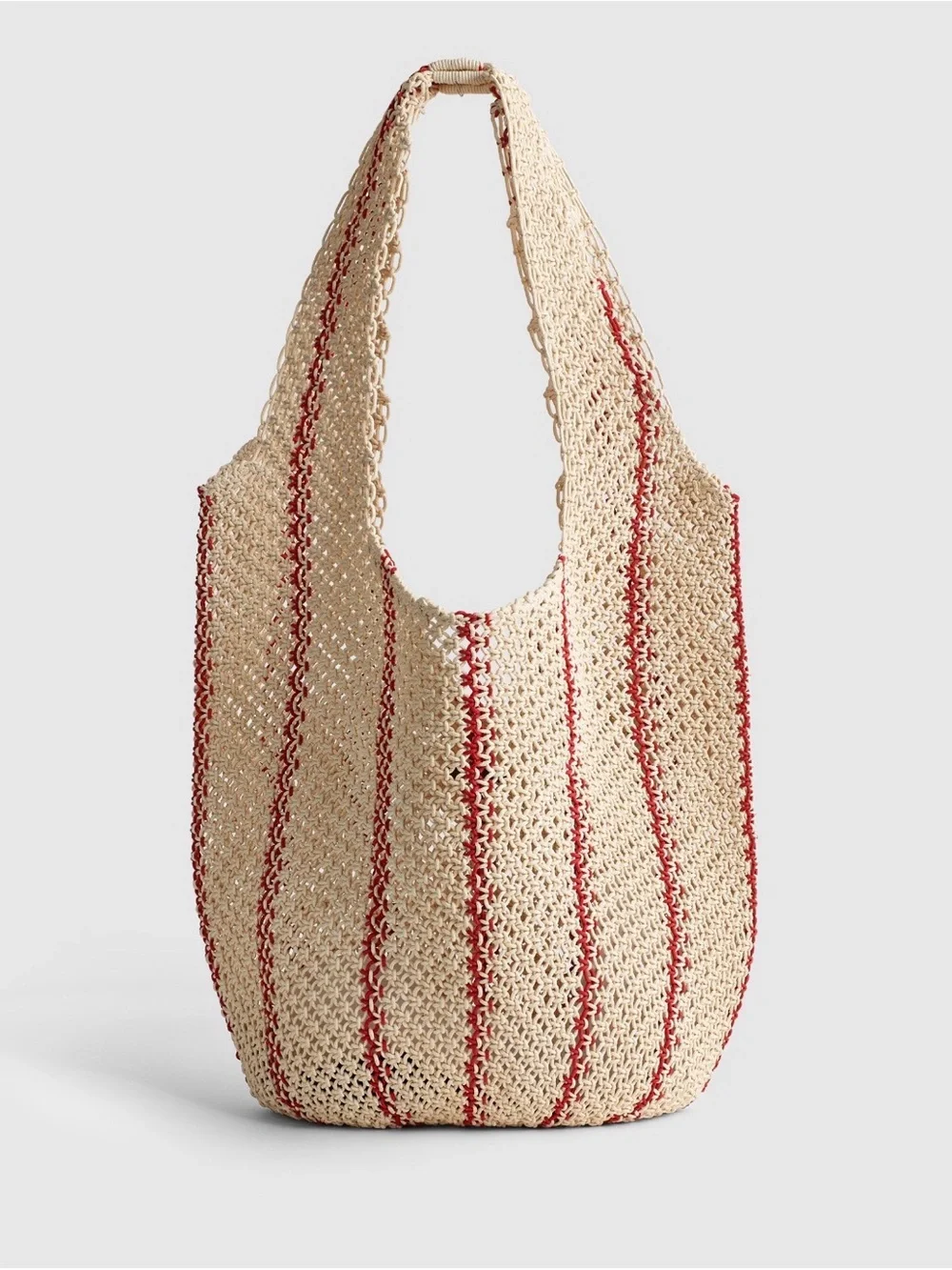 Madewell Cream Woven Tote with Red Stripes